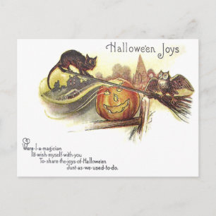 Carte Postale Chouette noire Jack O' Lantern sorch's Broom