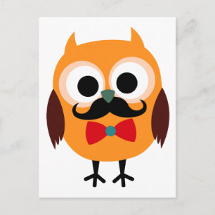 Carte Postale Chouette rétro avec Moustache de guidon