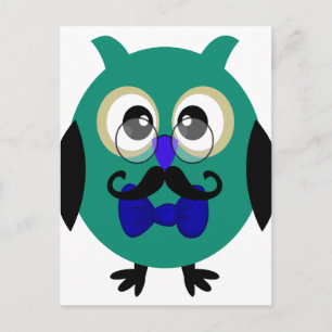 Carte Postale Chouette rétro avec Moustache et lunettes