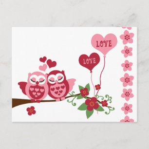 Carte Postale Chouette rose