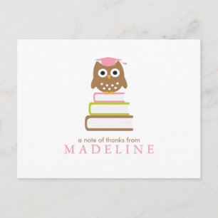 Carte Postale Chouette rose Merci d'études de la maternelle