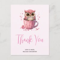 Chouette rose mignonne dans une tasse Merci