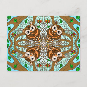 Carte Postale Chouette tirée à la main Mandala