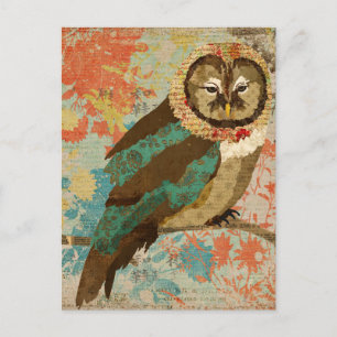 Carte postale Chouette turquoise