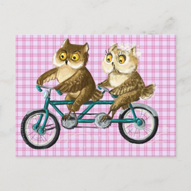 Carte Postale Chouettes à vélo (Devant)