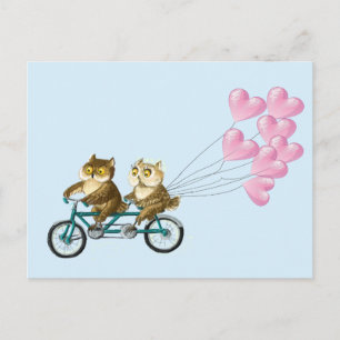 Carte Postale Chouettes aux coeurs