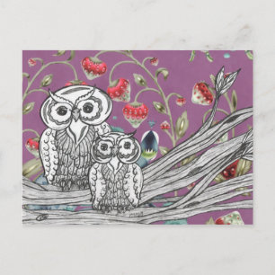 Carte Postale Chouettes aux fraises