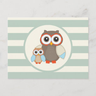 Carte Postale Chouettes en bois mignonnes; Vert Sage clair