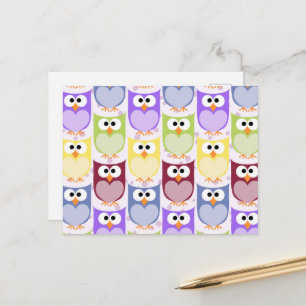 Carte Postale Chouettes mignonnes, Chouette Motif, Chouettes pou