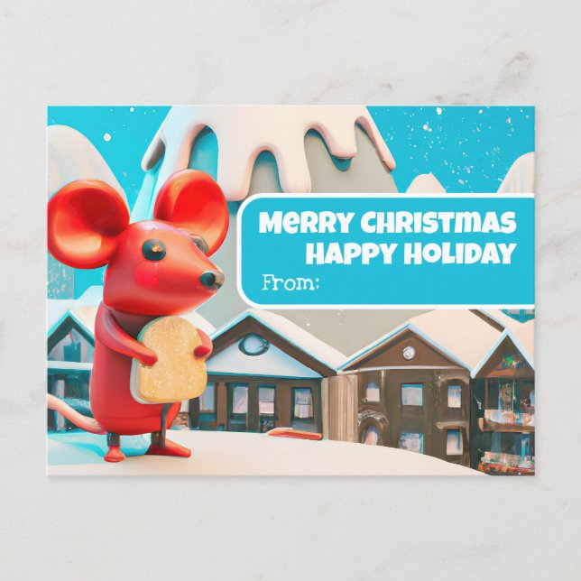 Carte Postale Chrismas Town Mice a apporté un cadeau (Devant)