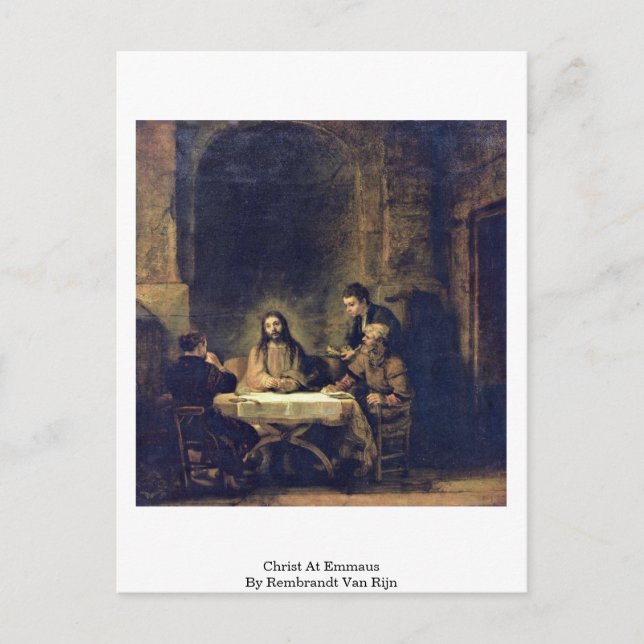 Carte Postale Christ à Emmaus Par Rembrandt Van Rijn (Devant)
