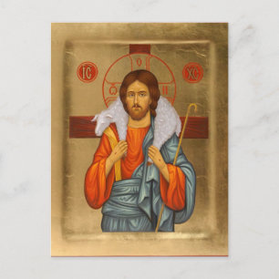 Carte Postale Christ le bon berger orthodoxe icône chrétienne or