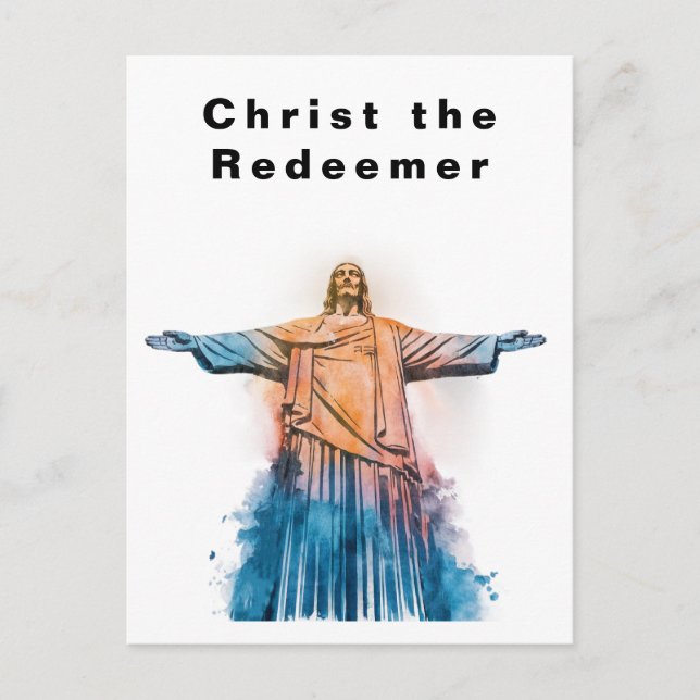 Carte Postale Christ le Rédempteur Rio de Janeiro Aquarelle  (Devant)
