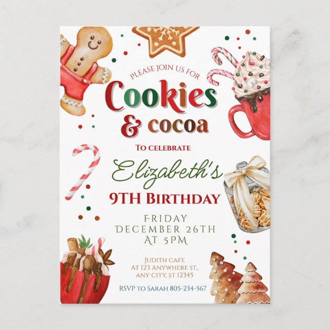 Carte Postale Christmas birthday cookies and cocoa Festive  (Devant)