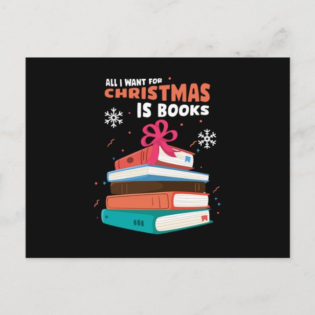 Carte Postale Christmas Books Bookworm Reading Xmas New Year Gif (Devant)