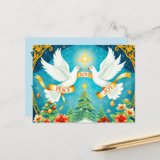 Carte Postale Christmas Doves, Christmas Tree, Love,Peace, Joy