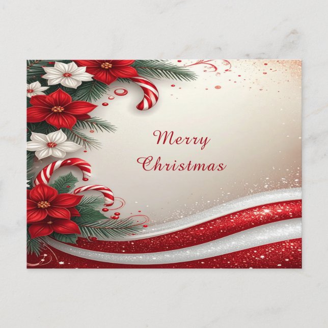 Carte Postale Christmas Floral Candy Canes Holiday Postcard (Devant)