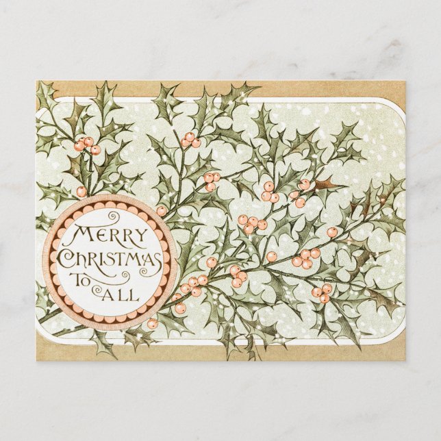 Carte Postale Christmas Holly Jolie Antique Salutation (Devant)