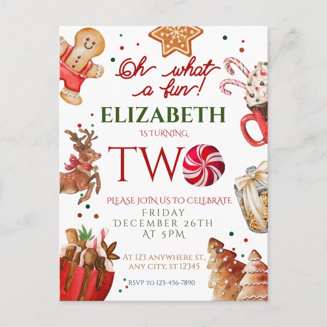 Carte Postale Christmas Santa Reindeer what a fun 2nd Birthday (Devant)