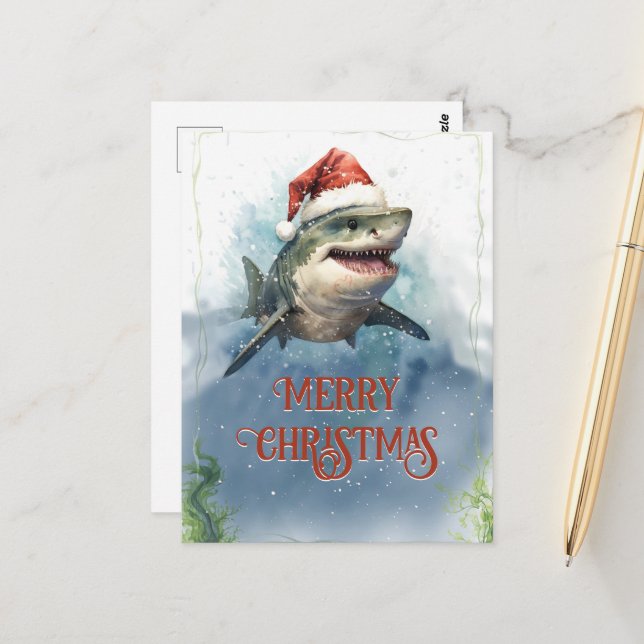 Carte Postale Christmas Shark (Devant/Arrière en situation)