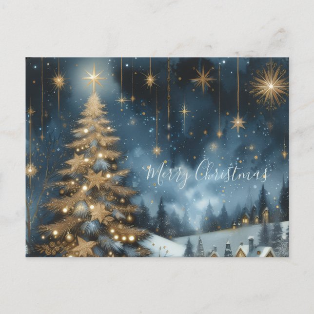 Carte Postale Christmas tree & starry night postcard (Devant)