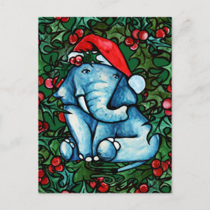 Carte Postale Christmas Yule Elephant avec Holly