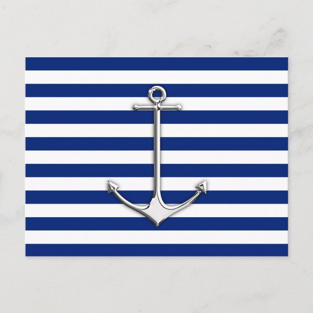 Carte Postale Chrome comme Ancre mince sur les rayures nautiques (Devant)