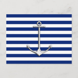 Carte Postale Chrome comme Ancre mince sur les rayures nautiques