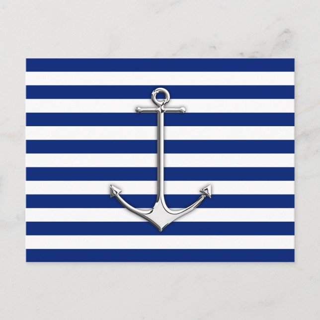 Carte Postale Chrome comme Ancre mince sur les rayures nautiques (Devant)