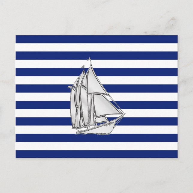 Carte Postale Chrome Sailboat sur les rayures nautiques (Devant)