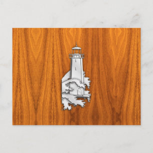 Carte Postale Chrome Style Lighthouse on Teak Wood Decor