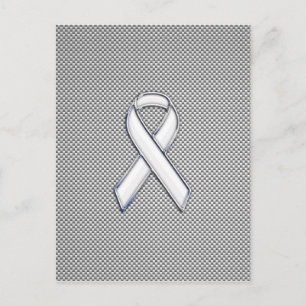 Carte Postale Chrome White Ribbon Sensibilisation Fibre de carbo