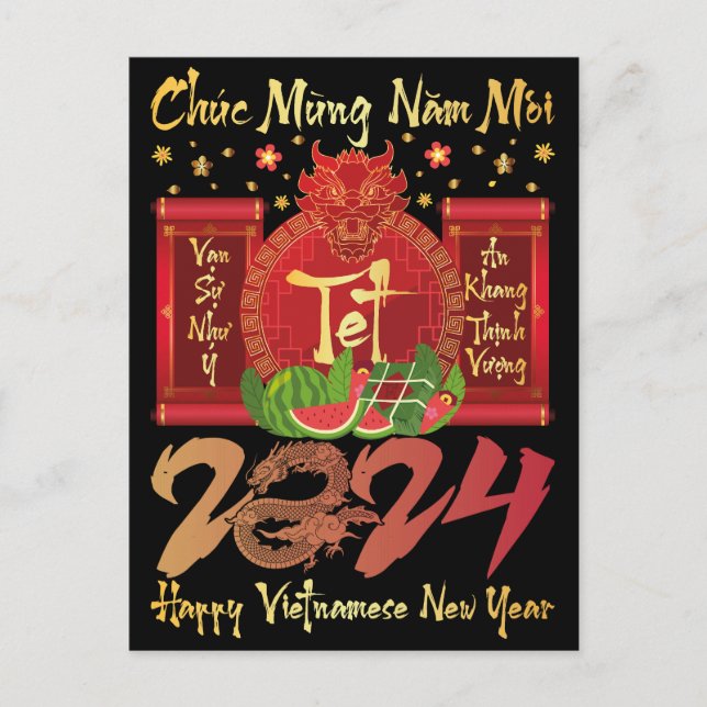 Carte Postale Chuc Mung Nam Moi Bonne Année Vietnamienne 2024 (Devant)