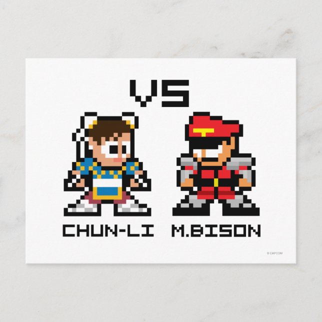 Carte Postale Chun-Li 8 bits VS M.Bison (Devant)