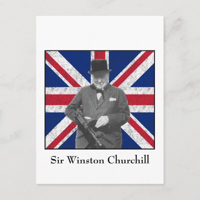 Carte Postale Churchill posant avec le drapeau britannique (Devant)