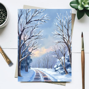 Carte Postale Chute de neige fraîche   Route d'hiver Aquarelle N