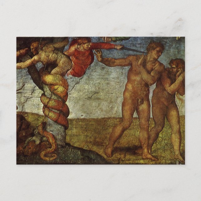 Carte Postale Chute et Expulsion de Michel-Ange, Jardin d'Eden (Devant)