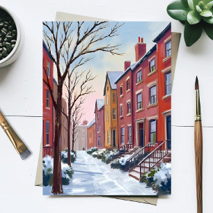 Carte Postale Chutes de neige en ville   Peinture aquarelle d'hi
