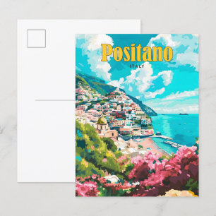 Carte Postale Ciel bleu à Positano Italie Vintage voyage