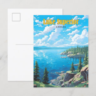 Carte Postale Ciel bleu dans le lac Supérieur Canada Vintage voy