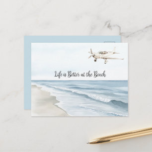 Carte Postale Ciel Bleu Plage Océan Côte Avion Blanc