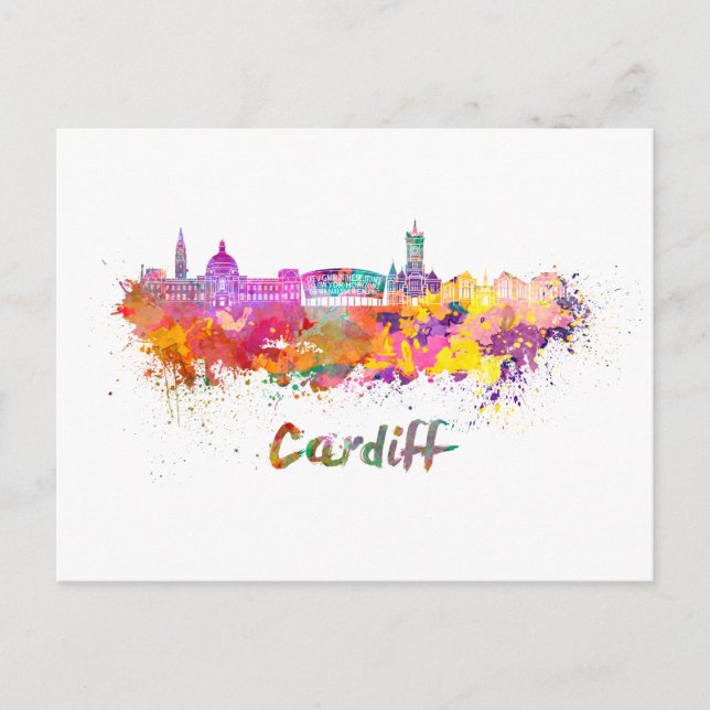 Carte Postale Ciel Cardiff en aquarelle (Devant)