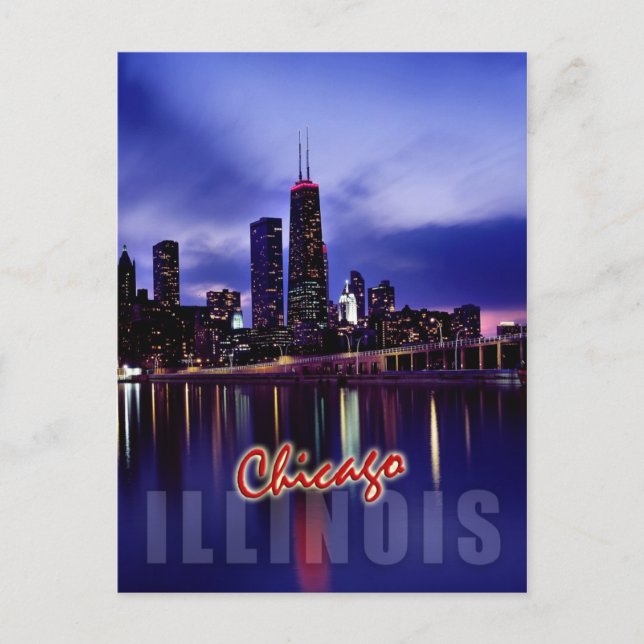 Carte Postale Ciel de Chicago à la tombée de la nuit (Devant)