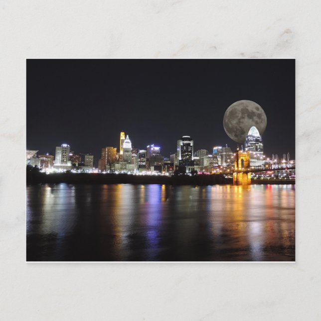 Carte Postale Ciel de Cincinnat avec la lune (Devant)