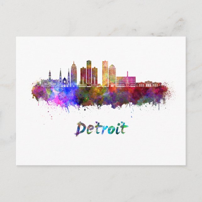 Carte Postale Ciel de Détroit en aquarelle (Devant)