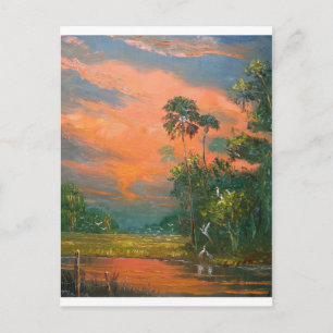 Carte Postale Ciel de feu au-dessus de l'étang