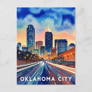 Carte Postale Ciel de la ville d'Oklahoma en aquarelle