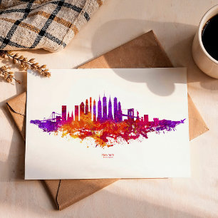 Carte Postale Ciel de New York City Aquarelle sur fond blanc