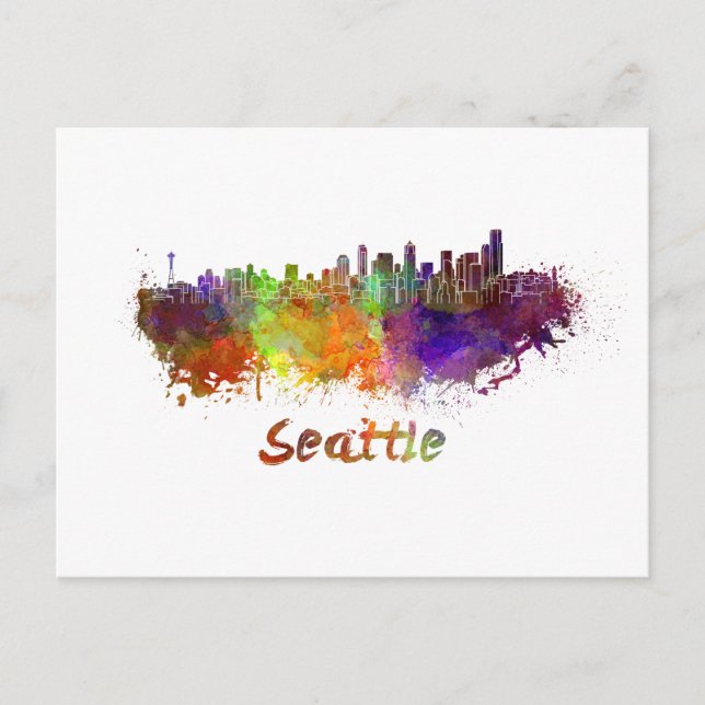 Carte Postale Ciel de Seattle en aquarelle (Devant)