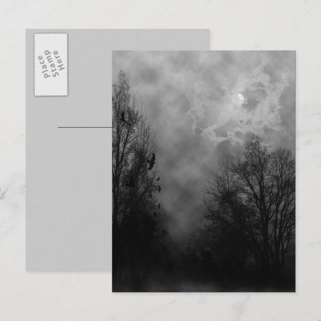 Carte Postale Ciel d'Halloween hanté avec Ravens (Devant / Derrière)